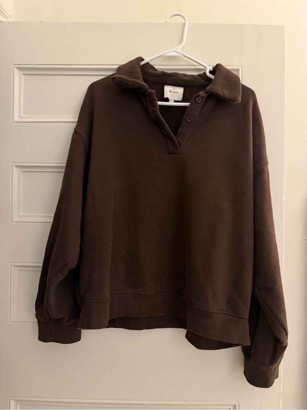 Women's Reformation Brown Button-Placket Pullover Sweatshirt